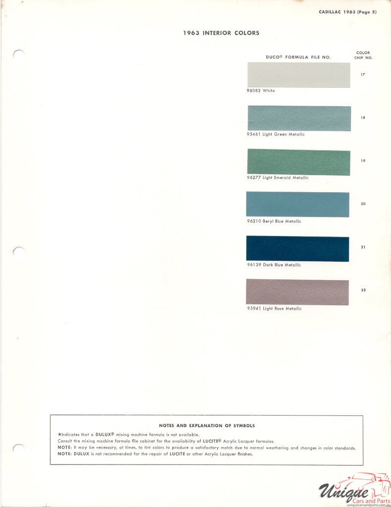 1963 General Motors Paint Charts DuPont 5